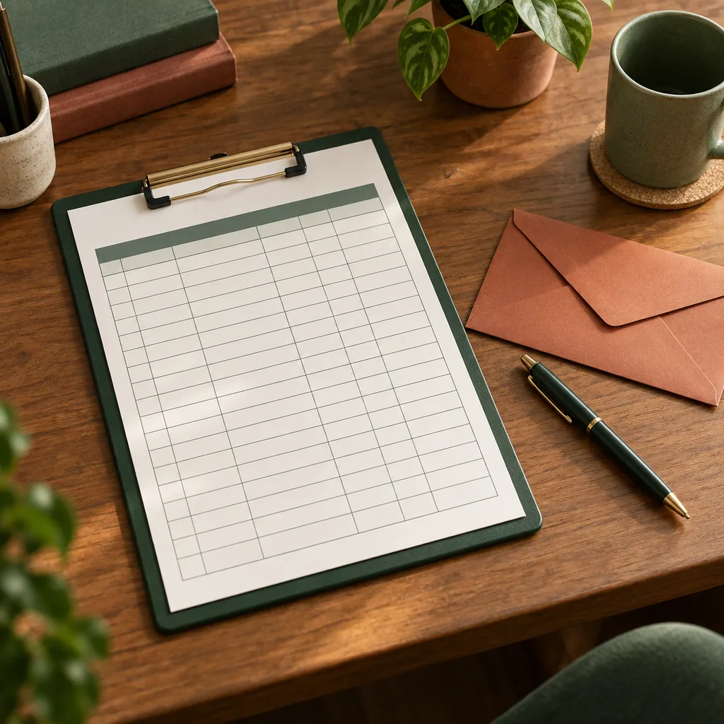 Editorial illustration representing the Payroll deduction category, in a muted green and terracotta style, with no text, logos, or people.