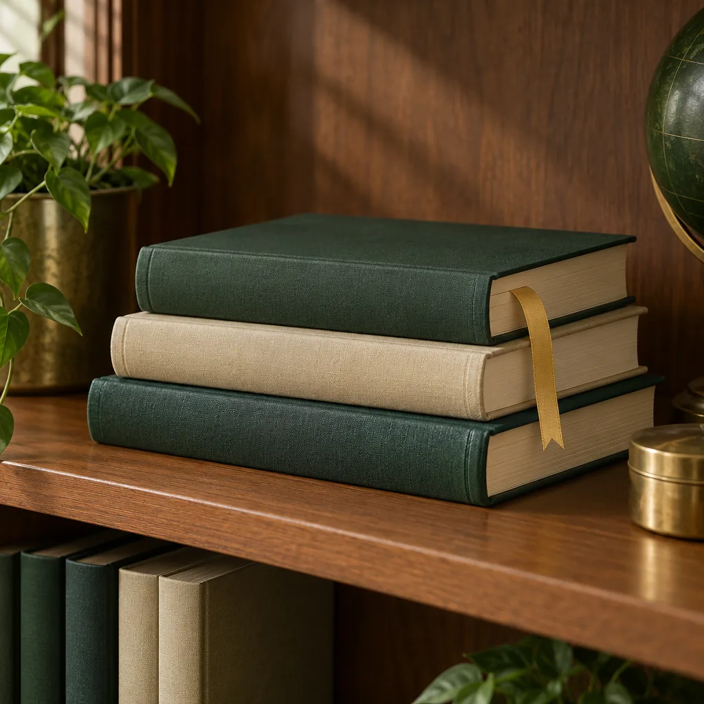 Illustration of a stack of plain reference books.